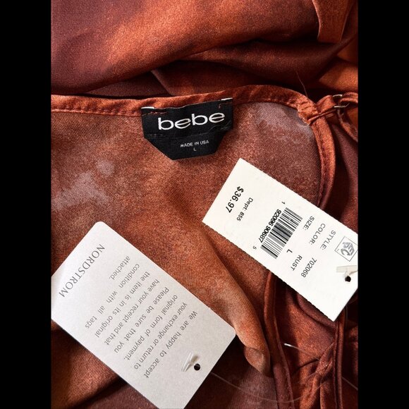 New Bebe Slip Dress Large Womens Orange Tie Dye Sleeveless Midi - Picture 5 of 6